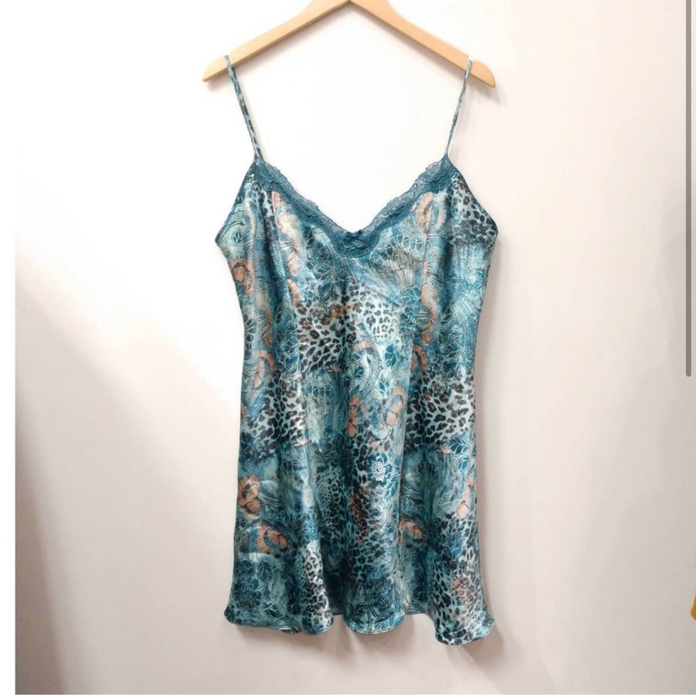 FESTIVAL READY! Y2K Slip Dress Blue Cheetah Print Floral Print Adjustable Straps